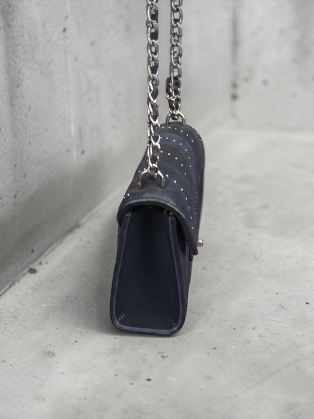 Michael Kors Sloan Editor Studded Navy Leather & Suede Shoulder Bag - Picture 7 of 10
